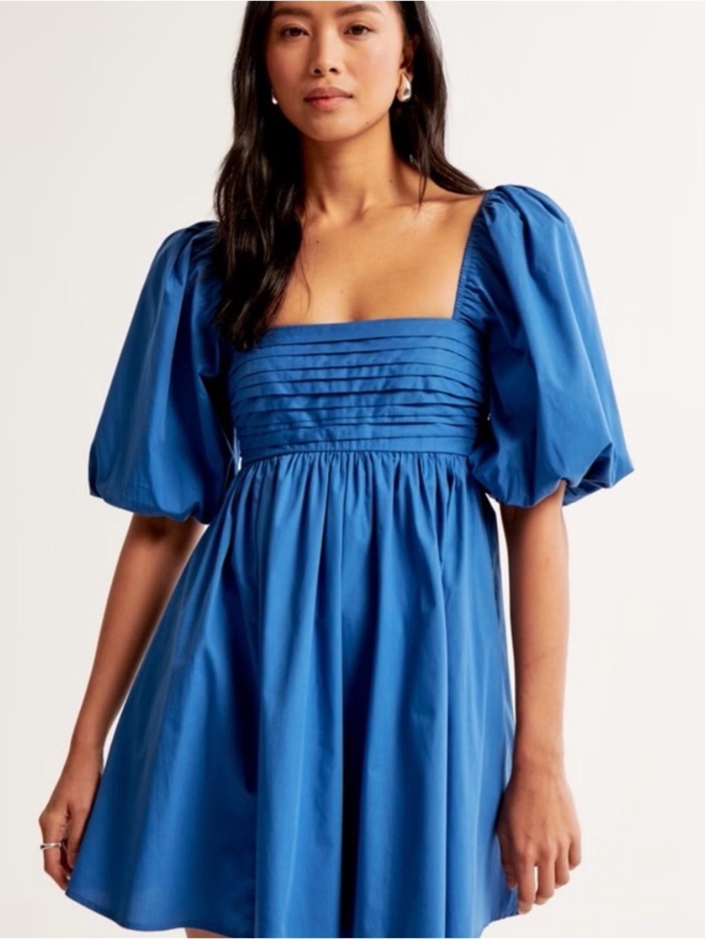 ABERCROMBIE & FITCH Blue Emerson Poplin Puff Sleeve Summer Mini Dress Small Tall